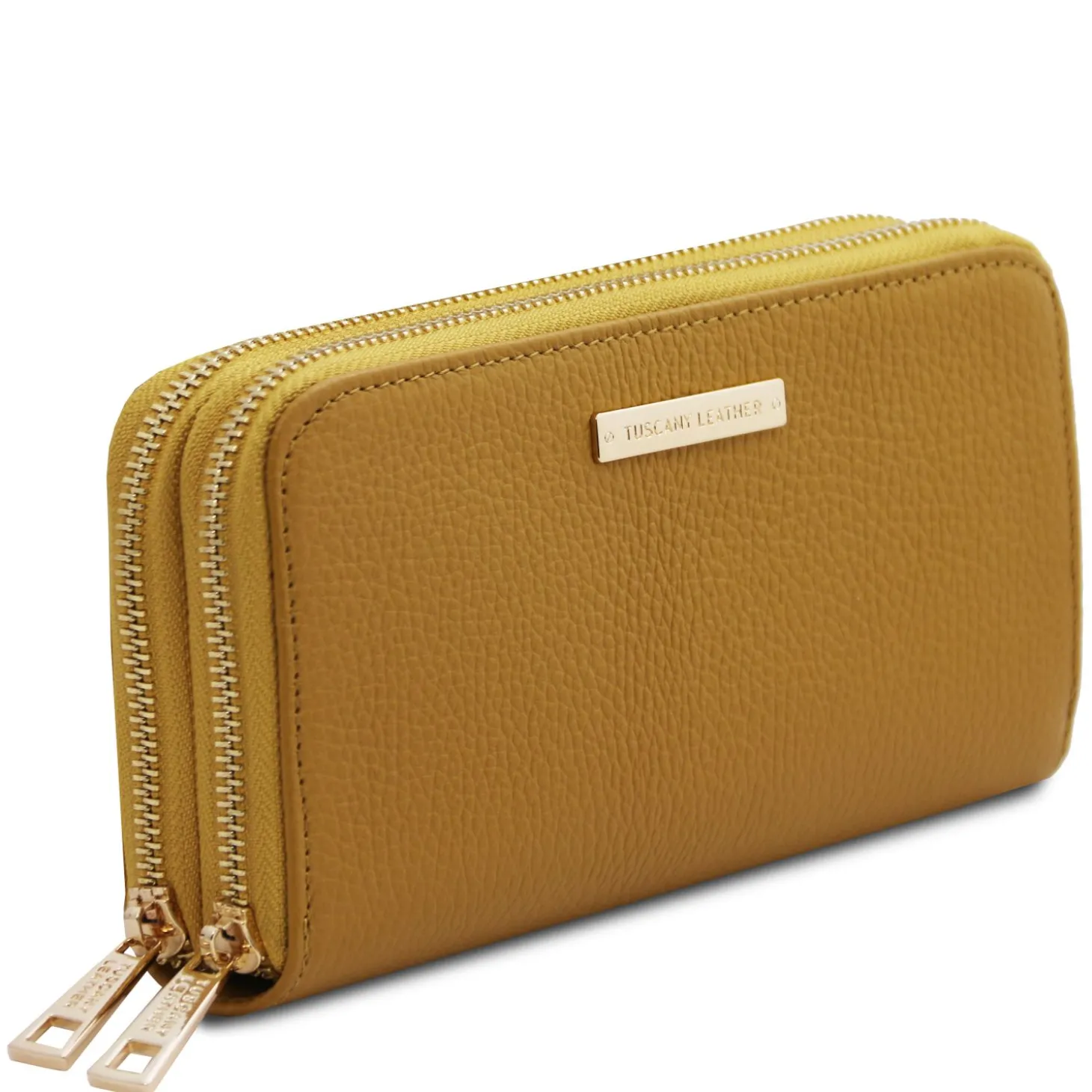 Double zip Around Leather Wallet