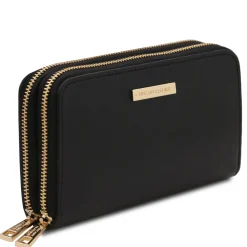 Double zip Around Leather Wallet