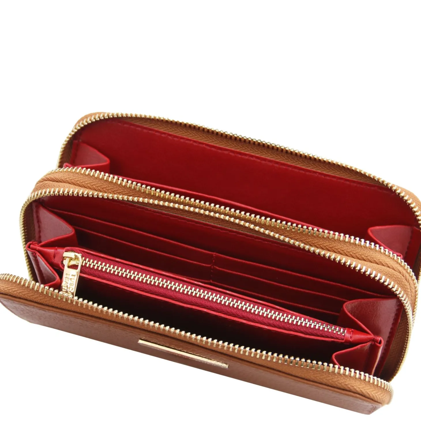 Double zip Around Leather Wallet