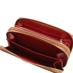 Double zip Around Leather Wallet