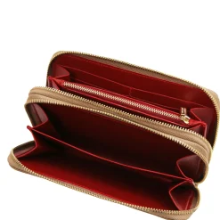 Double zip Around Leather Wallet