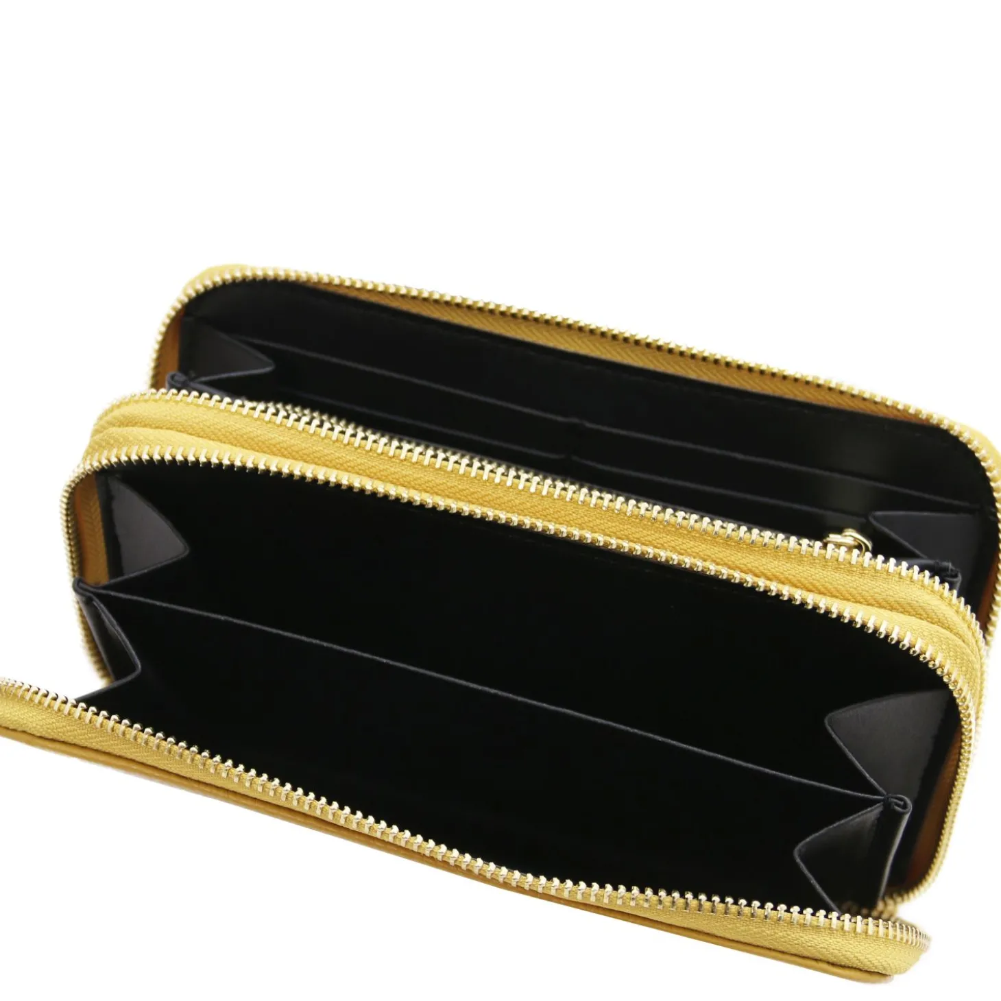 Double zip Around Leather Wallet