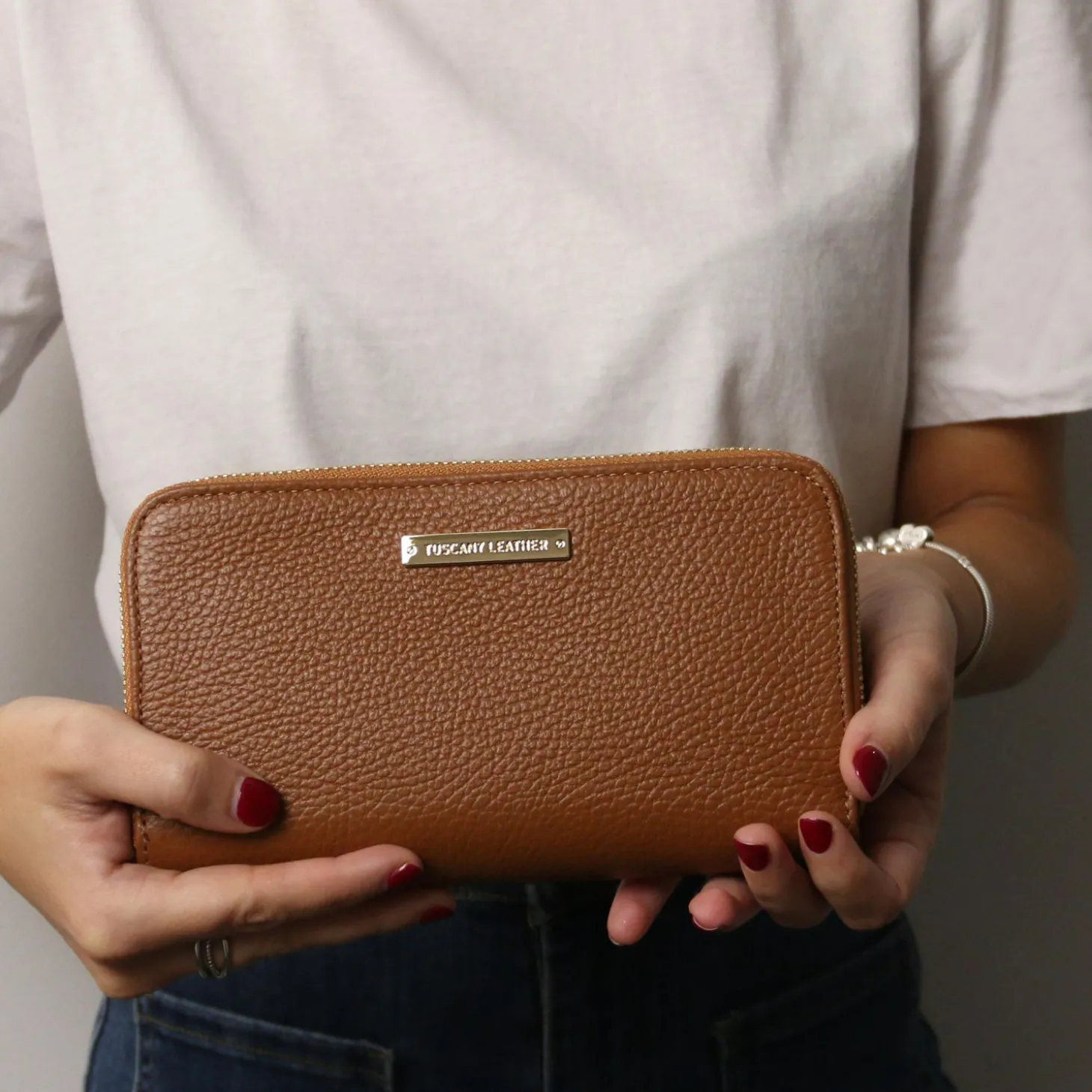 Double zip Around Leather Wallet