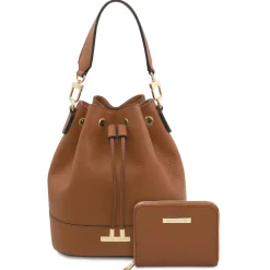 Leather Bucket bag and Exclusive zip Around Leather Wallet