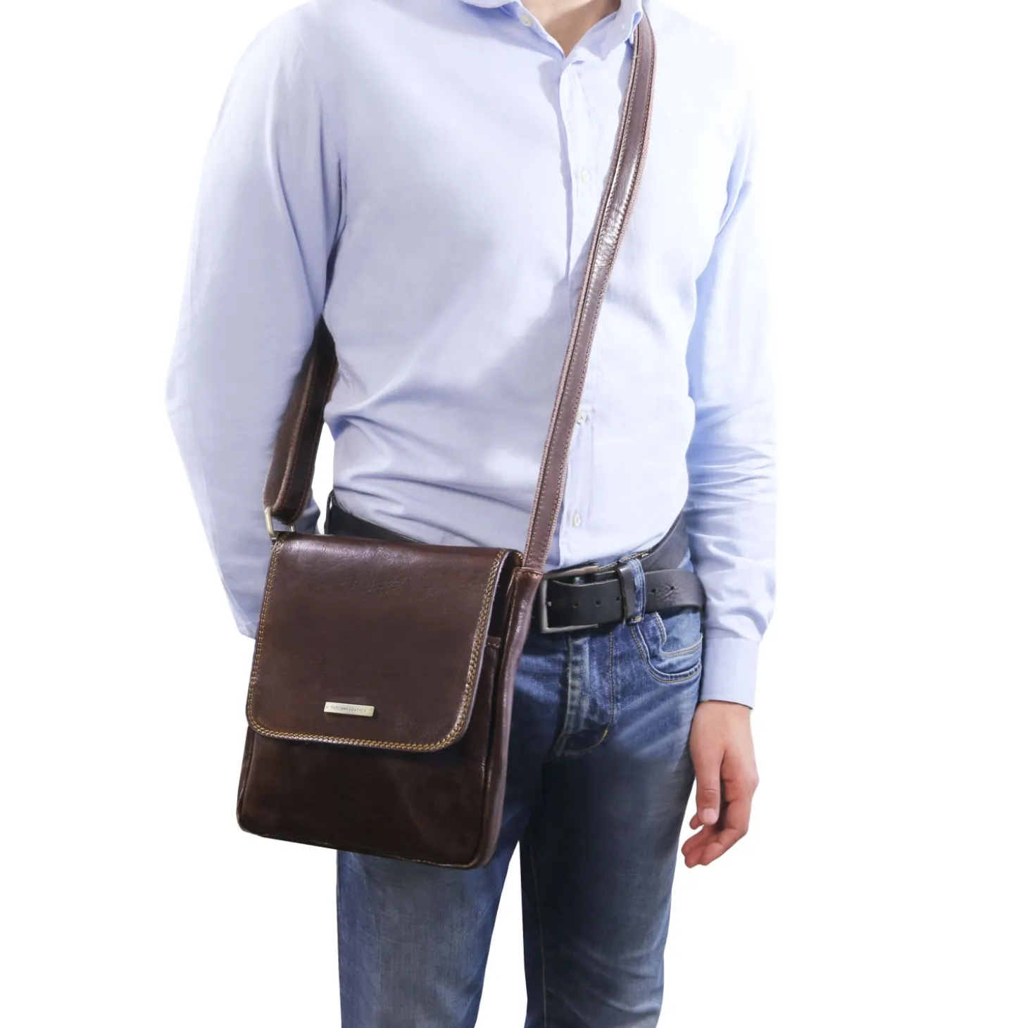 Leather Crossbody bag for men With Front zip