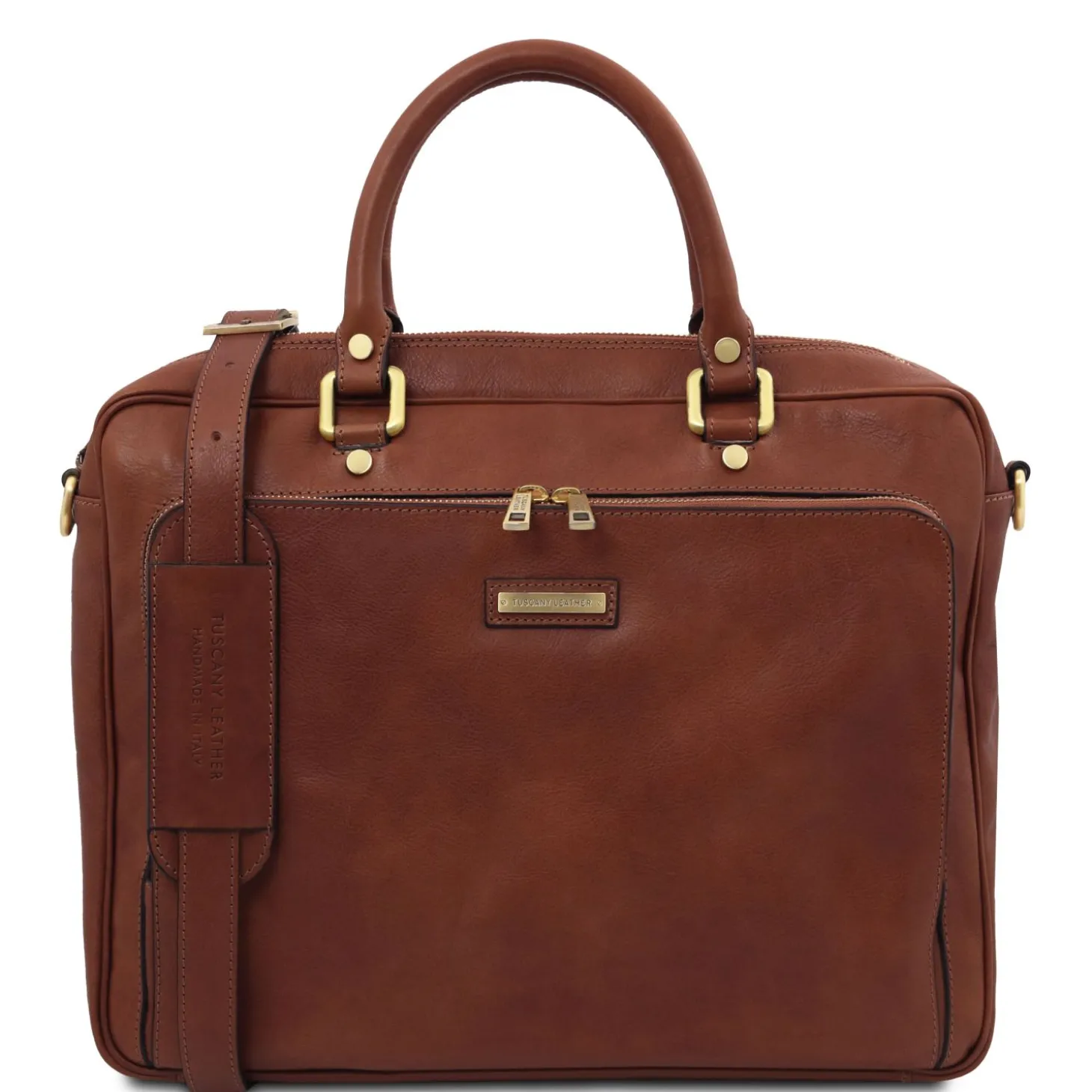 Leather Laptop Briefcase With Front Pocket