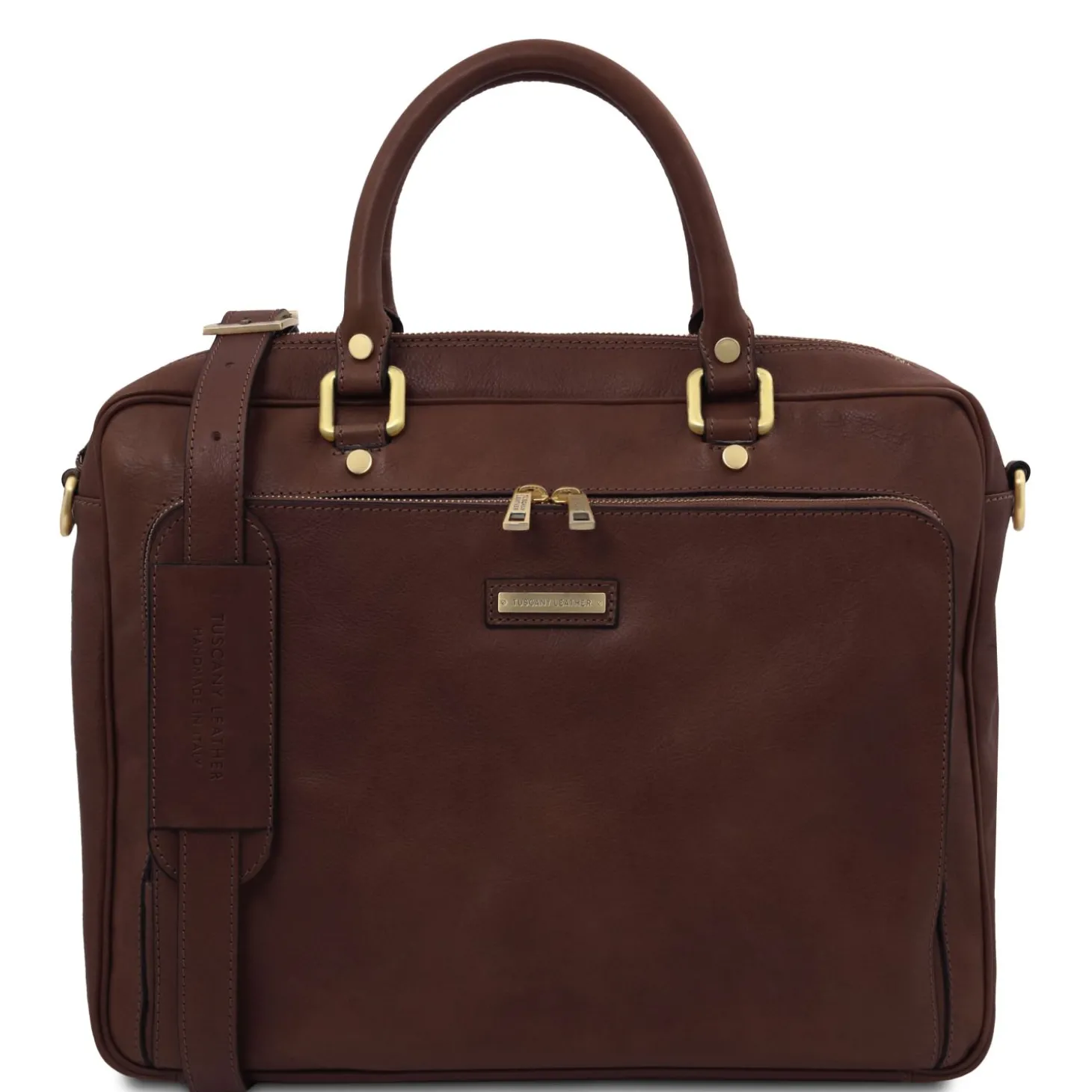 Leather Laptop Briefcase With Front Pocket