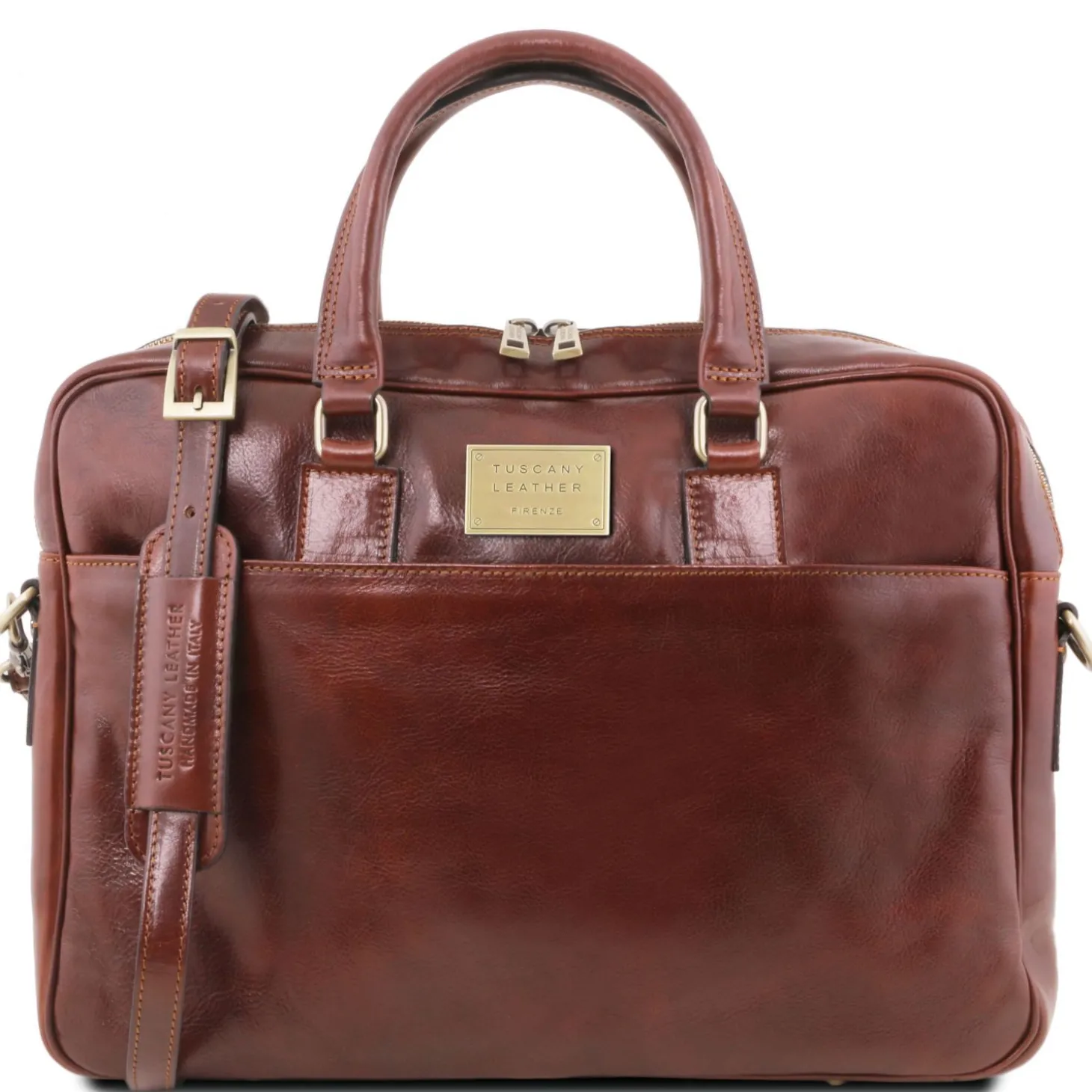 Leather Laptop Briefcase With Front Pocket