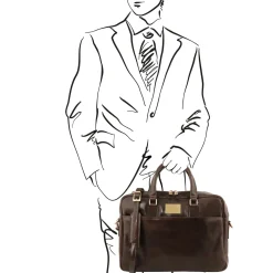 Leather Laptop Briefcase 2 Compartments With Front Pocket