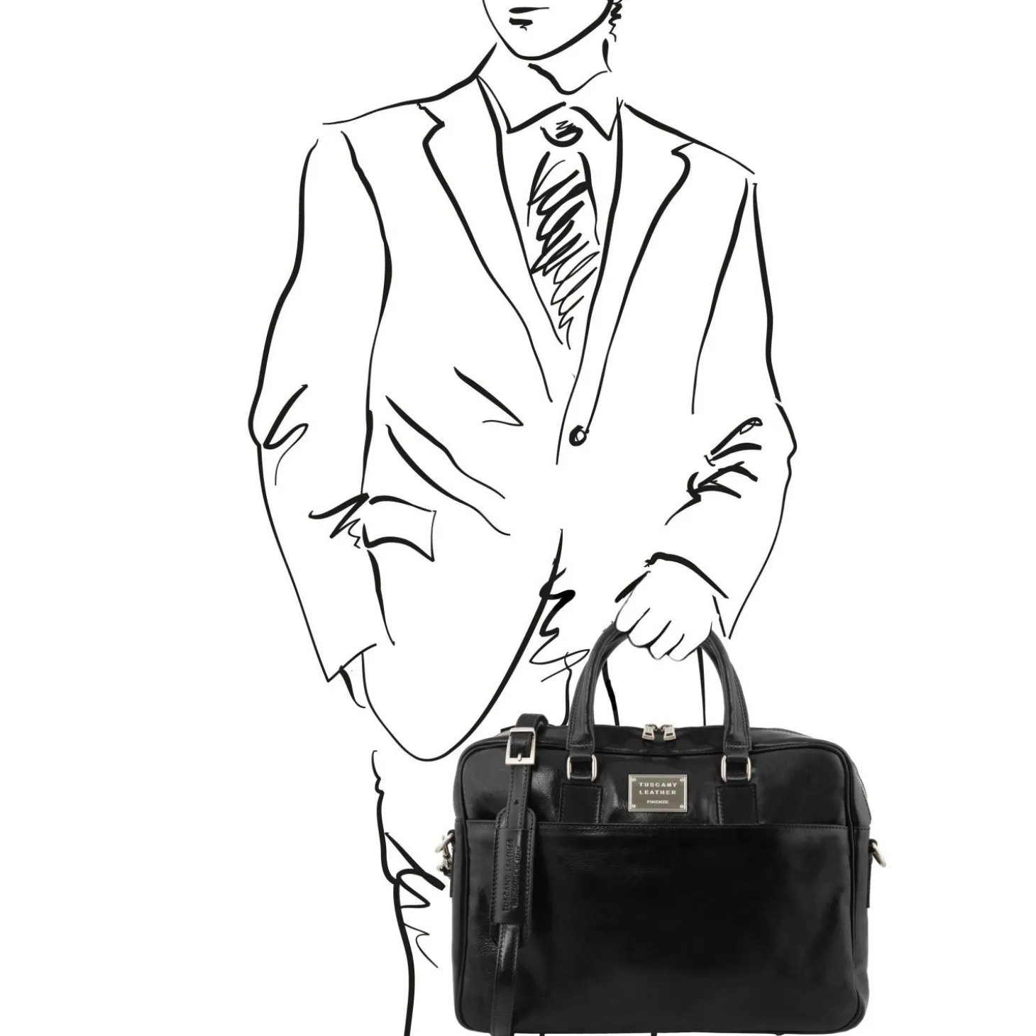 Leather Laptop Briefcase 2 Compartments With Front Pocket