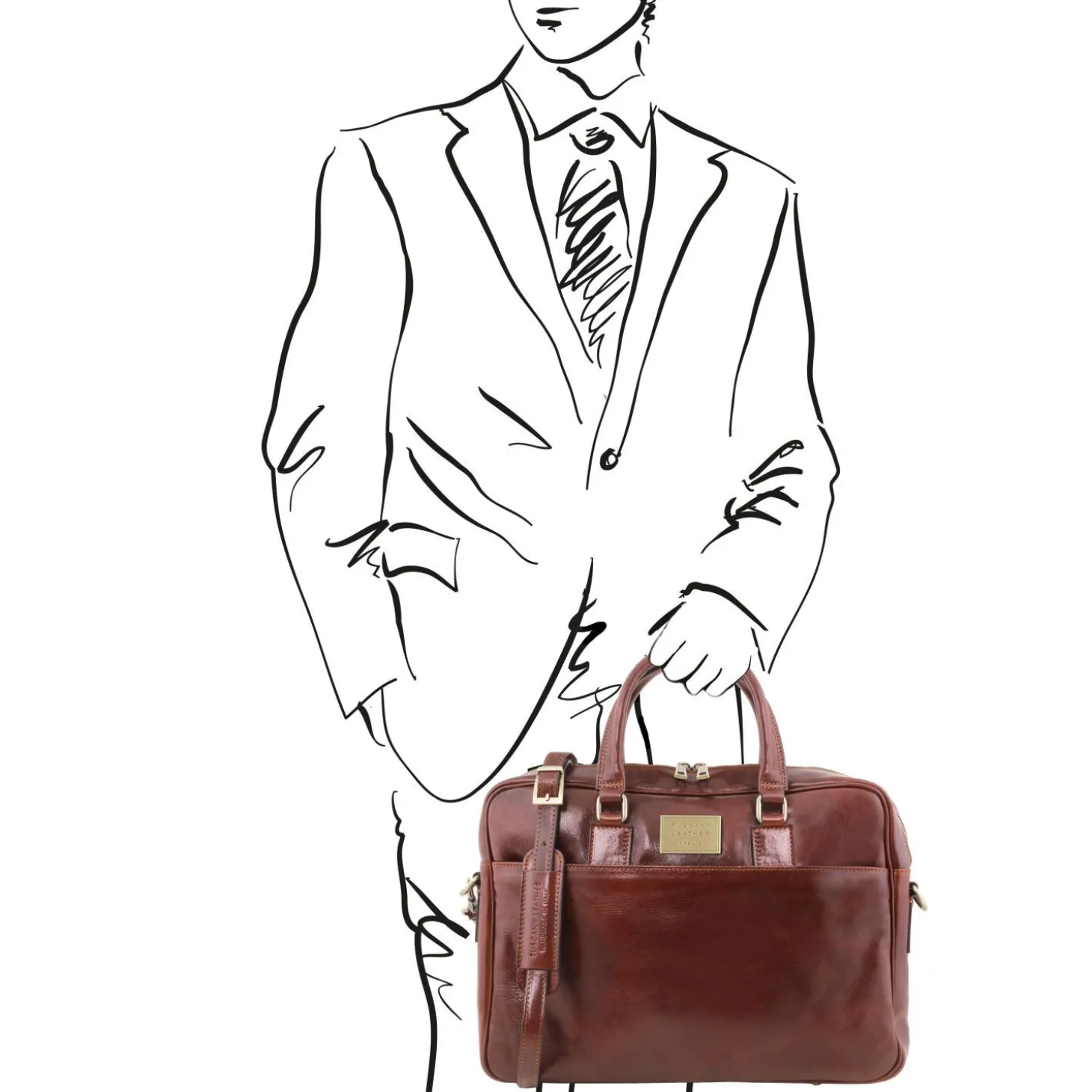 Leather Laptop Briefcase With Front Pocket