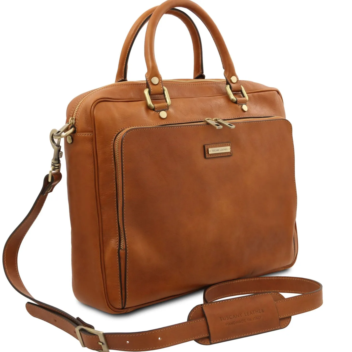 Leather Laptop Briefcase With Front Pocket