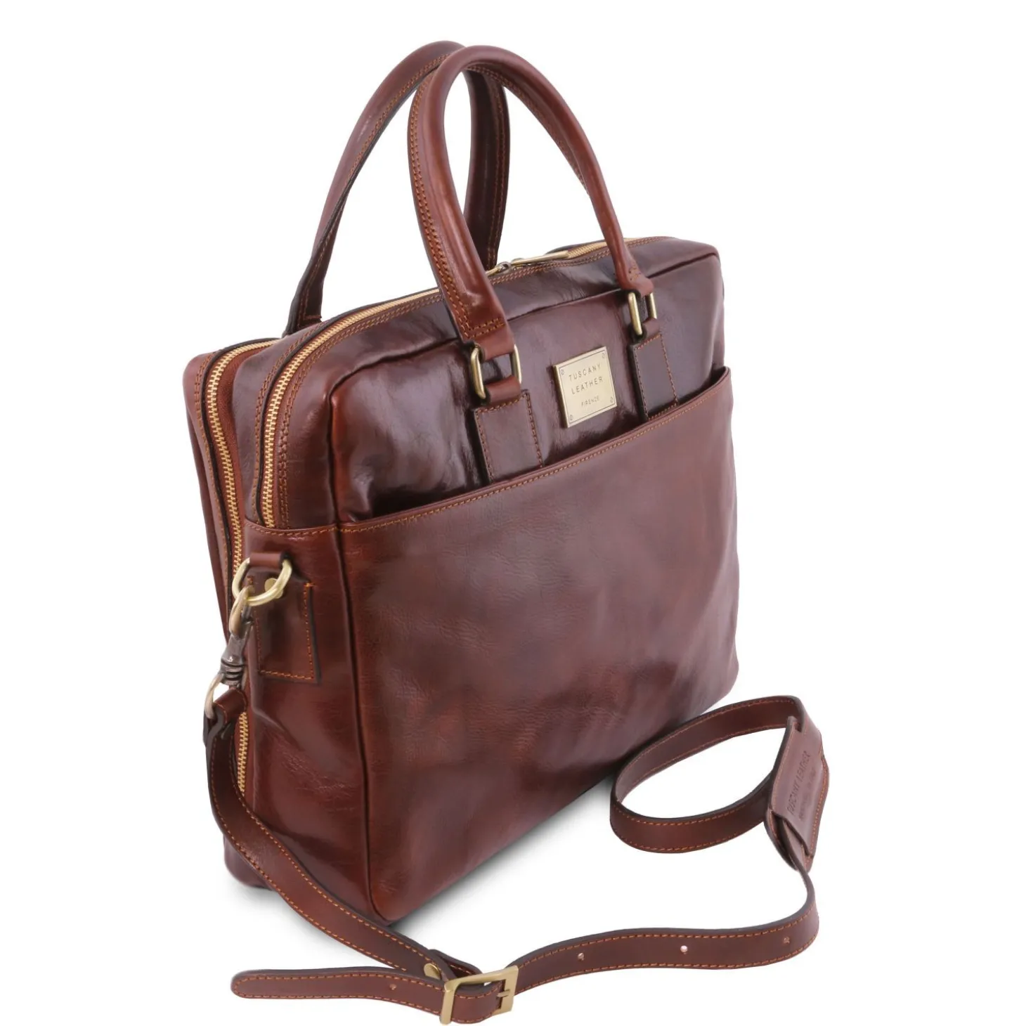 Leather Laptop Briefcase 2 Compartments With Front Pocket