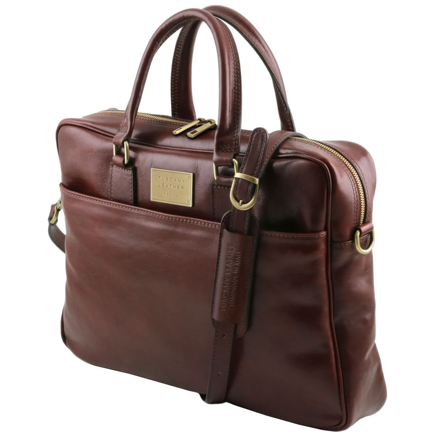 Leather Laptop Briefcase With Front Pocket