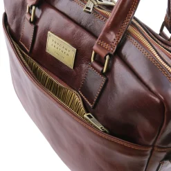 Leather Laptop Briefcase 2 Compartments With Front Pocket
