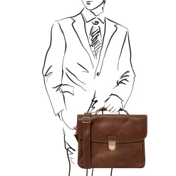 Leather Multi Compartment TL SMART Laptop Briefcase