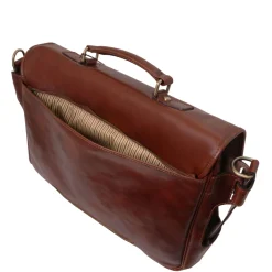 Leather Multi Compartment TL SMART Briefcase With Front Pockets
