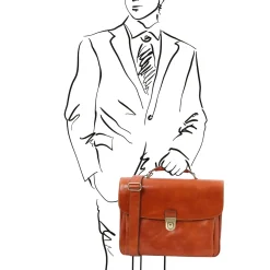 Leather Multi Compartment TL SMART Laptop Briefcase