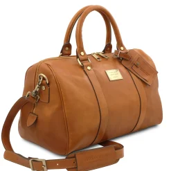 Travel Leather Duffle bag With Pocket on the Back Side - Small Size