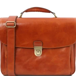4 Wheels Leather Trolley and Leather TL SMART Laptop Briefcase